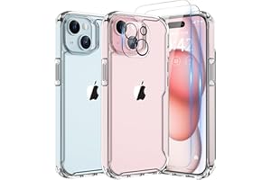 ORETECH Coque pour iPhone 15 avec 2 Verre Trempé Protection écran et 1 Caméra Protecteur,Dos PC Rigide Souple Silicone Bumper Coque iPhone 15 Antichoc Etui iPhone 15 Case Transparente 6.1"