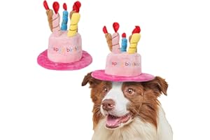LAMCA Dog Birthday Cake Hat, Adjustable Plush Happy Birthday Hat With Colored Candles, Dog Birthday Party Supplies