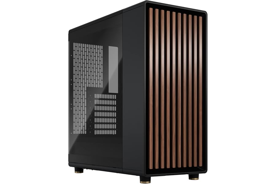 Fractal Design North Charcoal Black Tempered Glass Dark - Wood Walnut front - Glass side panel - Two 140mm Aspect PWM fans included - Type C USB - ATX Airflow Mid Tower PC Gaming Case