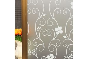 DUOFIRE Privacy Window Film Frosted Decorative Window Sticker Non Adhesive No-Glue Static Cling Glass Film Anti-UV Film (60cm X 200cm， DP014W)