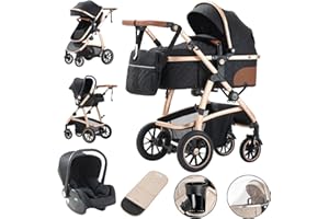 Gcarebb Passeggino 3 in 1, Passeggini Cittadini Con Seggiolino Auto, Passeggino Canna Maniglia Regolabile in Altezza, Passeggini Combinati Paesaggio Alto Telaio in Alluminio Adatto Per 0-4 Anni