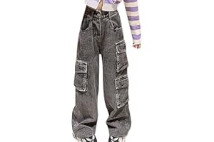 FEOYA Kids Girls' Casual Wide Leg Baggy Jeans Children Retro Denim Ripped Pants Loose Trousers Vintage Streetwear 5-14 Years