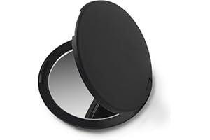 Manicare Compact Dual Sided Folding Pocket Mirror, Round Black Beauty Mirror, Shatterproof Soft Touch Finish, Perfect For Purse, Wallet, Bag And Travel
