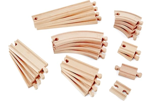 Hape Jouet Coffret d'Extension de Rails pour Circuit Train Bois - Jeu Educatif pour Enfant de 3 Ans et Plus - 24 pièces Virages et Lignes Droites en Bois de Hêtre - Compatible Marques Traditionnelles