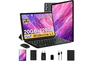 SEBBE 2026 último Tablet 10 Pulgadas Android, 20GB RAM + 128GB ROM (TF 2TB), Octa-Core, Widevine L1, GMS, WiFi6, 5+8 MP,1280 * 800 Pixels, Bluetooth 5.0, Tablet con Teclado y Raton Negro