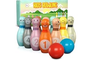 Pink Papaya Kegelspiel für Kinder | 12 teiliges Bowling Set | Spielzeug aus Holz | Outdoor & Indoor Spielzeug | schult & fördert Ihr Kind