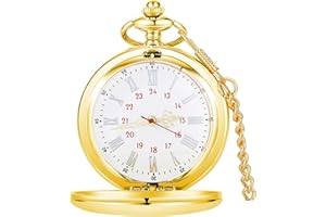 Tiong Vintage Pocket Watch Smooth Steel Roman Numerals/Blue Starry Design Quartz Pocket Watches with Chain for Men Women