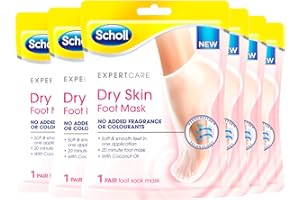 Scholl ExpertCare Dry Skin Foot Mask - Nourishing Foot Mask with Coconut Oil, Urea, and Shea Butter - 24-Hour Moisture for Dry Foot Skin - 6 Pairs of Foot Mask Socks, One Size