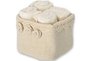 Casatessile Lavette de baño con Cesta de Tela Set 4 Piezas. Rosas Toallas Pequeñas para Huéspedes. - Crema
