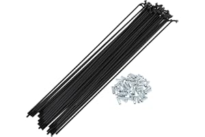 A ABSOPRO 36 Pezzi Raggi per Bicicletta 12G con 36 Nippli per Ruote MTB Mountain Bike in Acciaio al Carbonio Nero