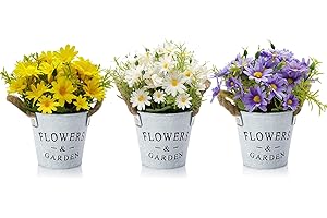 HOTLIKE Flores Artificiales Decoración, 3Pcs Plantas Artificiales de Maceta, Mini Artificiales Plastico Decorativas Plantas Falsas con Macetas para El Hogar Oficina Jardín Cocina Balcón (Estilo 1)