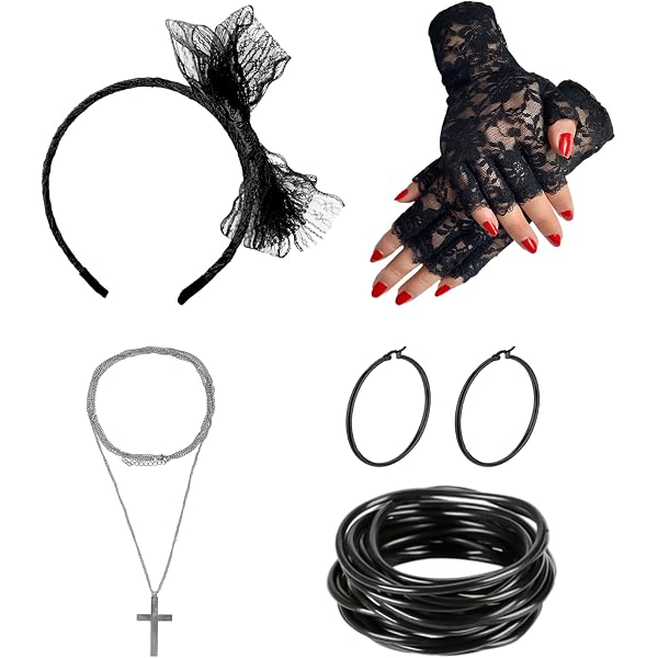 Déguisement Année 80 Accessoire, 80s Disco Costume Vetement Fête, Retro Party Supplies, 14 Pcs Avec Boucles D'Oreilles Bracelet Collier Gants En