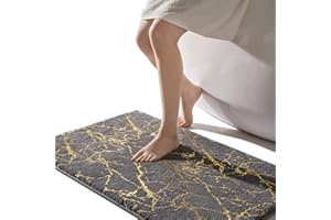 QJHOMO Tapis de bain antidérapant lavable - Gris - Tapis de salle de bain - Doré - Accessoire de luxe - Microfibre douce - Absorbant - Pour salle de bain - 60 x 90 cm