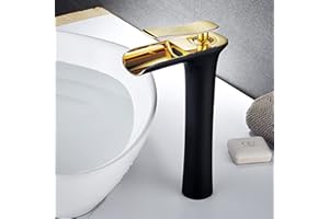 CDZHLTG Cascata Rubinetto Bagno Corpo Alto 230mm Rubinetto Lavandino per Bagno, Rubinetto per Lavabo Nero/Oro Bagno In Ottone Lavello Miscelatore Miscelatore monocomando