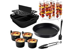 PUOSIKE Accessoires Air Fryer Compatible pour Moulinex 7,5L, Russell Hobbs 8L, Iceagle 9L, Aigostar 7L, 22PCS Réutilisable Moule Silicone Air Fryer, Plateau à pizza, Accessoires de friteuse à air