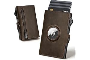 YESIIW AirTag Wallet Genuine Leather - Men's AirTag RFID Wallet with Pop Up Card Case for 8-10 Cards & 2 ID Cards - Slim Men's Wallet for Travel, Office and Everyday - Men's Smart Wallets