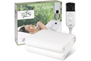 TOPS Electric Blanket Double Heated Underblanket 160 x 140cm, 3 Heat Settings, 3 Levels of Auto-off Timer, Overheat Protection, Machine Washable, Warm Polyester Bed Warmer