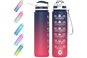WHIPY 500ML Water Bottle with Straw - Leak-Proof & BPA Free Reusable Sports Bottle - Motivational Time Markings for Hydration Durable Drink Bottle for Gym, Sports, Outdoor, Cycling (Blue & Red)