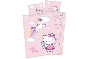 Herding Klaus GmbH Hello Kitty - Set di biancheria da letto, motivo: unicorno, 40 x 60 cm e 100 x 135 cm