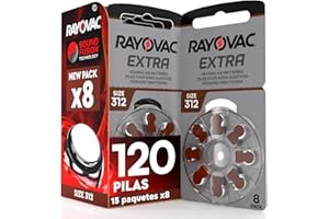 UDIVITA 120 Pila para Audífonos Rayovac Extra 312 con Tecnología Sound Fusion 15 Pack de 8 Baterías de Audífono