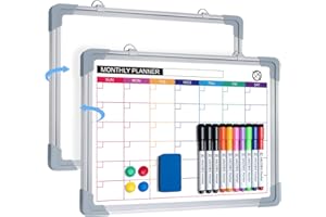 Magnetic Small A3 Whiteboard for Wall, ARCOBIS Monthly Planner Mini Whiteboard 40 x 30 cm Hanging Double-Sided White Board for Planning