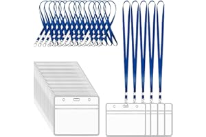 XHDA Blue 30PCS Lanyards for Neck with 30PCS Card Holder, Lanyard with Clear Plastic Card Holder for ID Card and Staff