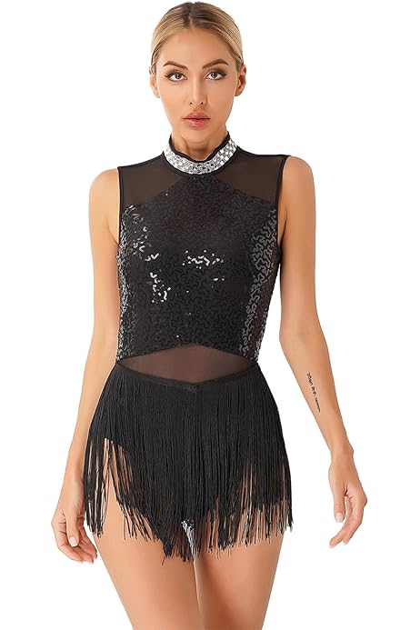 Abito Da Ballo Latino Per Bambina Senza Maniche Con Frange Costume Da Cha Cha Ru