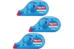 DLM Direct Tipp-Ex Pocket Mouse Correction Tape 10m Tear-Resistant Plastic Tape Easy Application No Pressing Needed Instant Dry Protective Cap Clean Corrections for Office and School Multipack (3)
