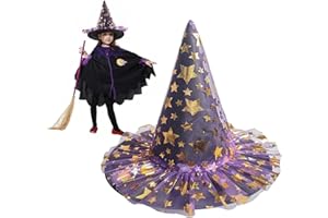 Himissy Sombrero Bruja, Gorro Bruja Mujer Niña, Gorro Halloween, Sombrero Halloween, para Disfraz de Brujo Niño, Carnaval, Cosplay