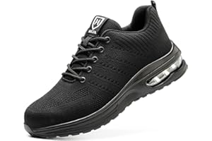 HIBUCUO Safety Trainers with Steel Toe Cap for Men Women, Lightweight Comfortable Safety Shoe, Non Slip & Breathable Work Sneakers Work Trainers with Air Cushion