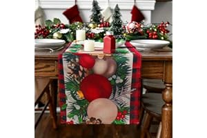 AUAUY Waterclor bawół krata bożonarodzeniowy bieżnik na stół, sezonowy zimowy Boże Narodzenie święta przyjęcie dekoracja kominek kuchnia jadalnia dekoracja domu 33 x 183 cm