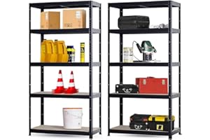 Brigros Estantería metálica Garage 180 x 90 x 40 cm de Alto Alcance 875 kg, 5 estantes MDF, estantería Ahorro de Espacio Ideal para garajes, talleres, bodegas, almacén, diseño modular (Doble, Negro)