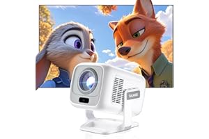 Salange Vidéoprojecteur Portable 4K FHD 1080P, WiFi Bluetooth Pico Retroprojecteur,Autofocus Automatique, Mini Projecteur Video avec Android 11.0 Home Cinéma, réglable à 180°, Blanc