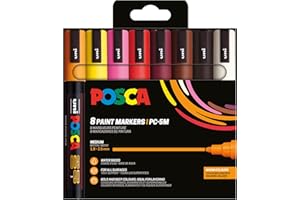 POSCA 182549 - Set di pennarelli POSCA, 8 penne acriliche PC-5M, pennarello permanente con punta tonda da 1,8 a 2,5 mm