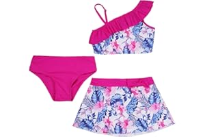 IEFIEL Traje de Baño de Tres Piezas para Niñas Crop Top y Braga Bikini de Natación Bañador con Falda Ropa de Playa Piscina Surf 5-16 Años