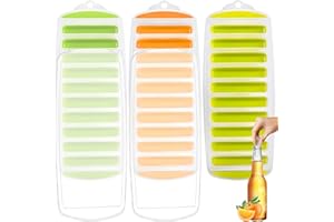 AWCIGG 3 Piezas Cubiteras para Hielo con Tapa, Molde Largo para Cubitos de Hielo, Bandeja de Hielo Apilables para Bebidas Embotelladas, Whisky, Cola, Cócteles, Base de Silicona, sin BPA