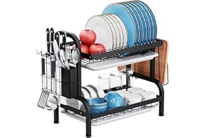 E-MANIS Égouttoir Vaisselle sur Evier avec Deux Plateau d'égouttement, Égouttoir à Vaisselle en Acier Inoxydable à Double Couche, Egoutoire Vaisselle Cuisine