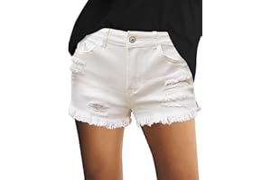 Roskiky Pantaloncini da donna casual Mid Rise Denim elasticizzati a costine Raw Orlo Jean Shorts