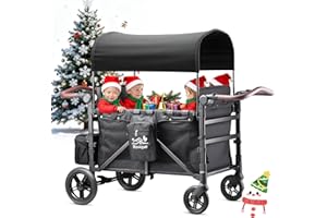 ROVIQUE Bollerwagen faltbar mit Dach 4 Kinder,Handwagen faltbar Kinderwagen Baby Bollerwagen mit Dach,abnehmbarem Tablett,5-Punkt-Gurt,verstellbarem Griff,hohem Sitz und großem Stauraum, Schwarz