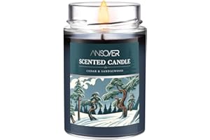 ANSOYER Candele di soia profumate, candele a barattolo per aromaterapia per la casa profumate, candele a lunga durata con 70 ore di combustione 311g (Cedro Sandalo)