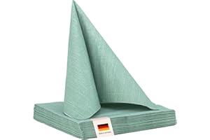 ‎100%MOSEL 100% Mosel Servietten, 20 Stück (33 x 33 cm), in Eukalyptus Grün, edle Tischdeko für Hochzeit, Kommunion, Konfirmation, Taufe & Geburtstag