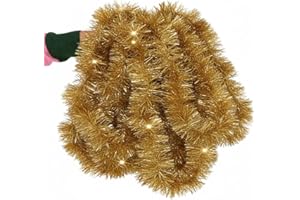 DECK THE SEASON 10m Gold Chunky Tinsel – 10 Metres Sparkly Xmas Garland for Christmas Tree Decorations, Home & Office Christmas Décor UK