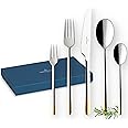 Villeroy & Boch Ella Cutlery for up to 6 People, 30 Pieces, Stainless Steel, Partially Gold-Plated