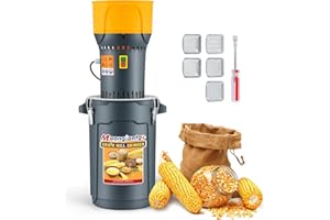Moongiantgo Mulino Elettrico per Cereali 1300W Macina Cereali Elettrico, Macinatore per Spezie, Secchio e Tramoggia Staccabili da 25L, con 5 Setacci e 1 Chiave a Bussola per Domestico/Agrario (25L)