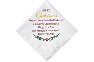 HOULIFE Embroidered Christmas Handkerchiefs for Men Women Soft Cotton Hankies for Christmas Womens Handkerchief with Christmas Cards Envelope