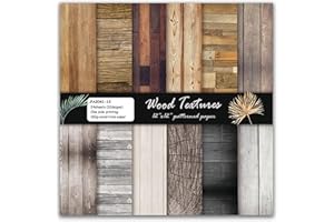 MERWDEEYT Scrapbook Papier 12 Muster 24 Blatt Decoupage Papiere Block, Holztexturen Einseitiges Scrapbooking Papier, 30.5x30.5 cm/12x12 inch Scrapbook Bastelpapier Dekorpapier für DIY Kartenherstellung