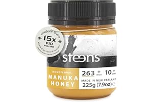 Steens Miele di Manuka - MGO 263+ - Puro Miele Manuka grezzo 100% certificato UMF 10+ - Invasettato e sigillato in Nuova Zelanda - Manuka Honey - 225 g