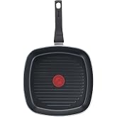 Tefal Easy Cook &amp; Clean B55540 Grill Pan, 26 x 26 cm, Non-Stick Coating, Safe, Thermal Signal, Stable Base, Healthy Cooking,