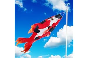 Boao Realistischer Fisch-Windsack, roter Fisch-Windsack, roter Koi-Fisch, Dekoration, Outdoor-Dekoration, Windsack, Flagge, Baum, Vorderseite, Terrasse, Rasen, Garten, Hof-Dekoration, 116 cm (1 Stück)