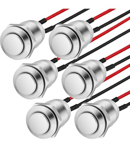 10 Pulsanti Momentanei 19mm - Acciaio, Impermeabili IP65, 12-250V